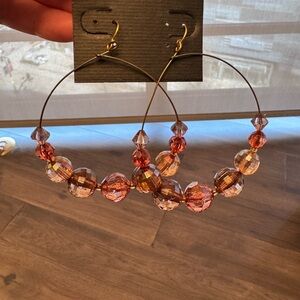 Elegant Pink and Gold Beaded Hoop Earrings